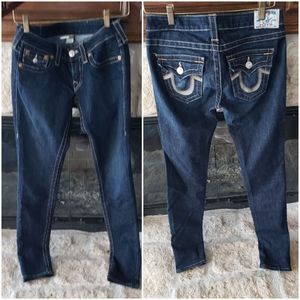 True Religion dark blue skinny jean low rise.